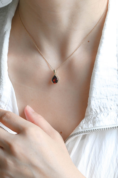 CausYou pendant Solid Gold Bezel Pear Red Natural Garnet Pendant, January Birthstone Personalized Gift