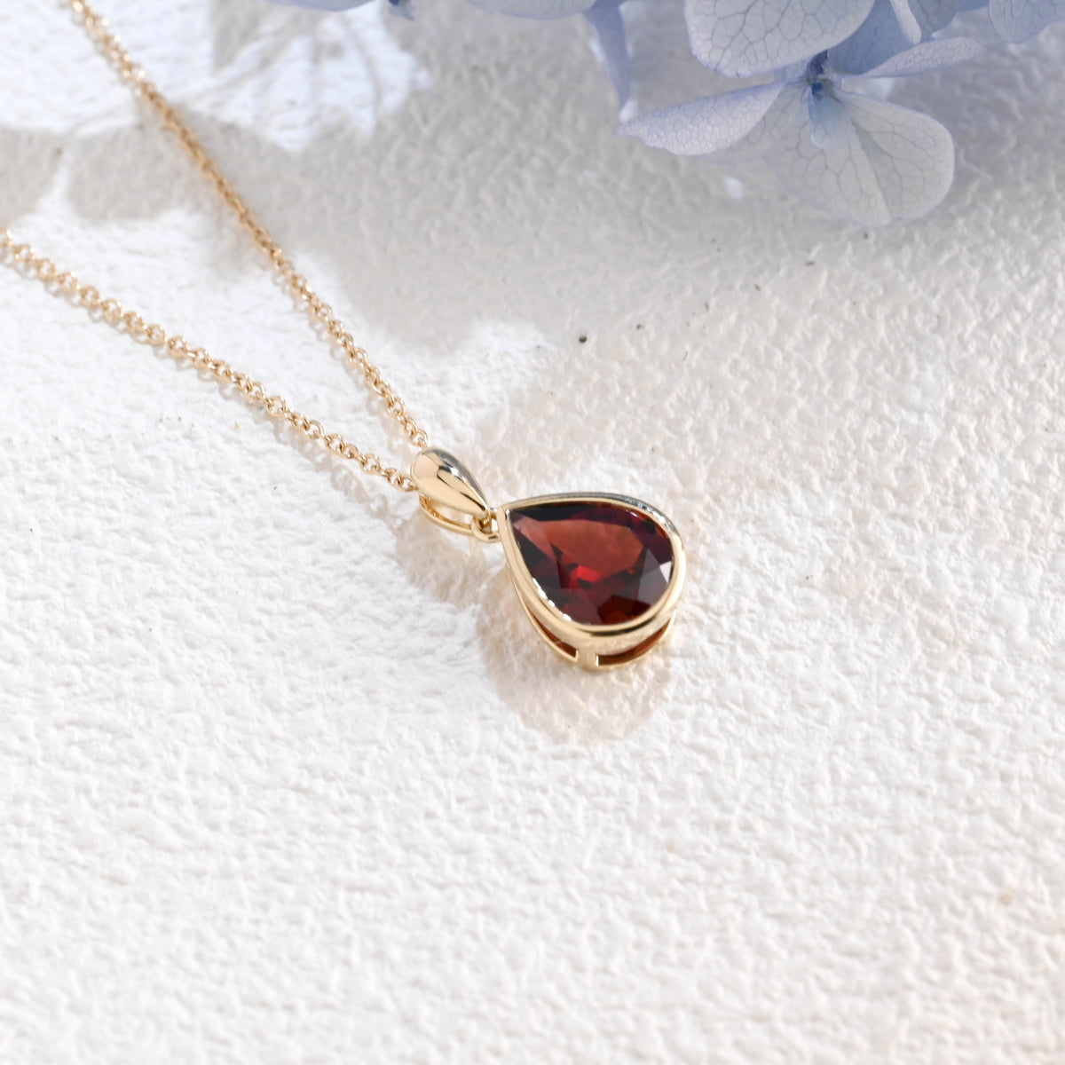 CausYou pendant Solid Gold Bezel Pear Red Natural Garnet Pendant, January Birthstone Personalized Gift