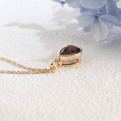 CausYou pendant Solid Gold Bezel Pear Red Natural Garnet Pendant, January Birthstone Personalized Gift