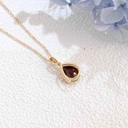 CausYou pendant Solid Gold Bezel Pear Red Natural Garnet Pendant, January Birthstone Personalized Gift