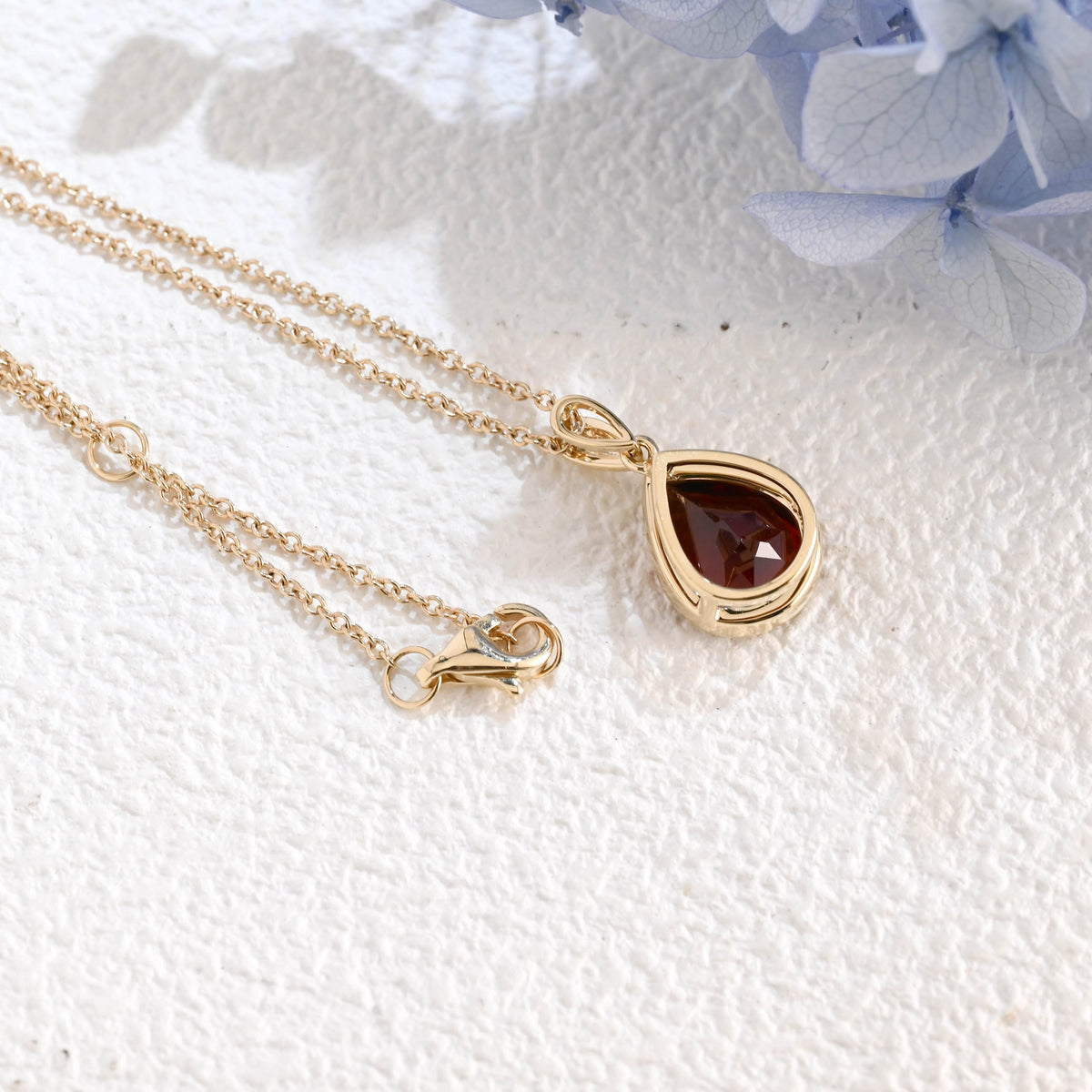 CausYou pendant Solid Gold Bezel Pear Red Natural Garnet Pendant, January Birthstone Personalized Gift