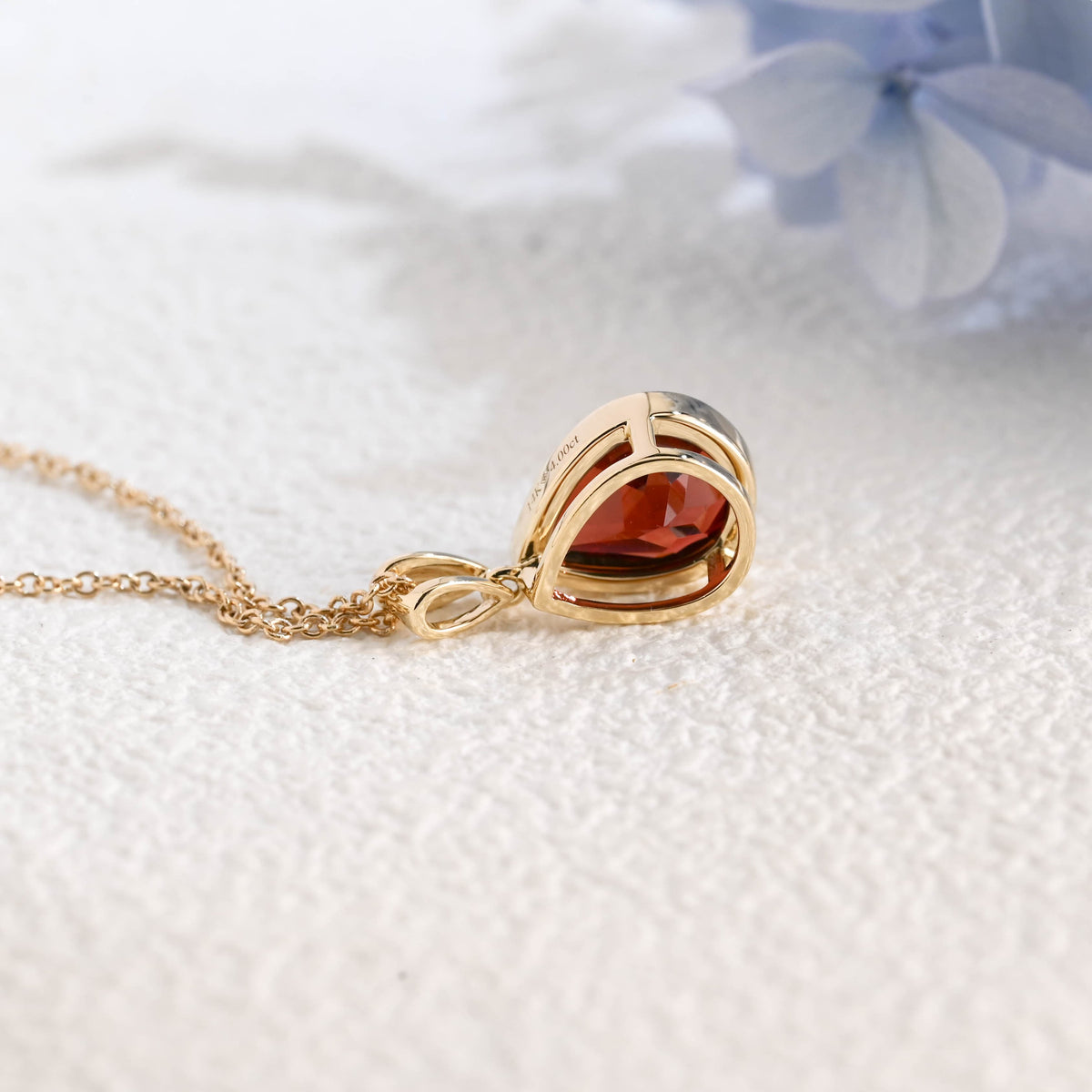 CausYou pendant Solid Gold Bezel Pear Red Natural Garnet Pendant, January Birthstone Personalized Gift