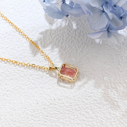 CausYou pendant Solid Gold Bezel Pink Radiant Cut Lab Pink Sapphire Pendant Necklace