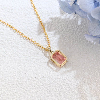 CausYou pendant Solid Gold Bezel Pink Radiant Cut Lab Pink Sapphire Pendant Necklace