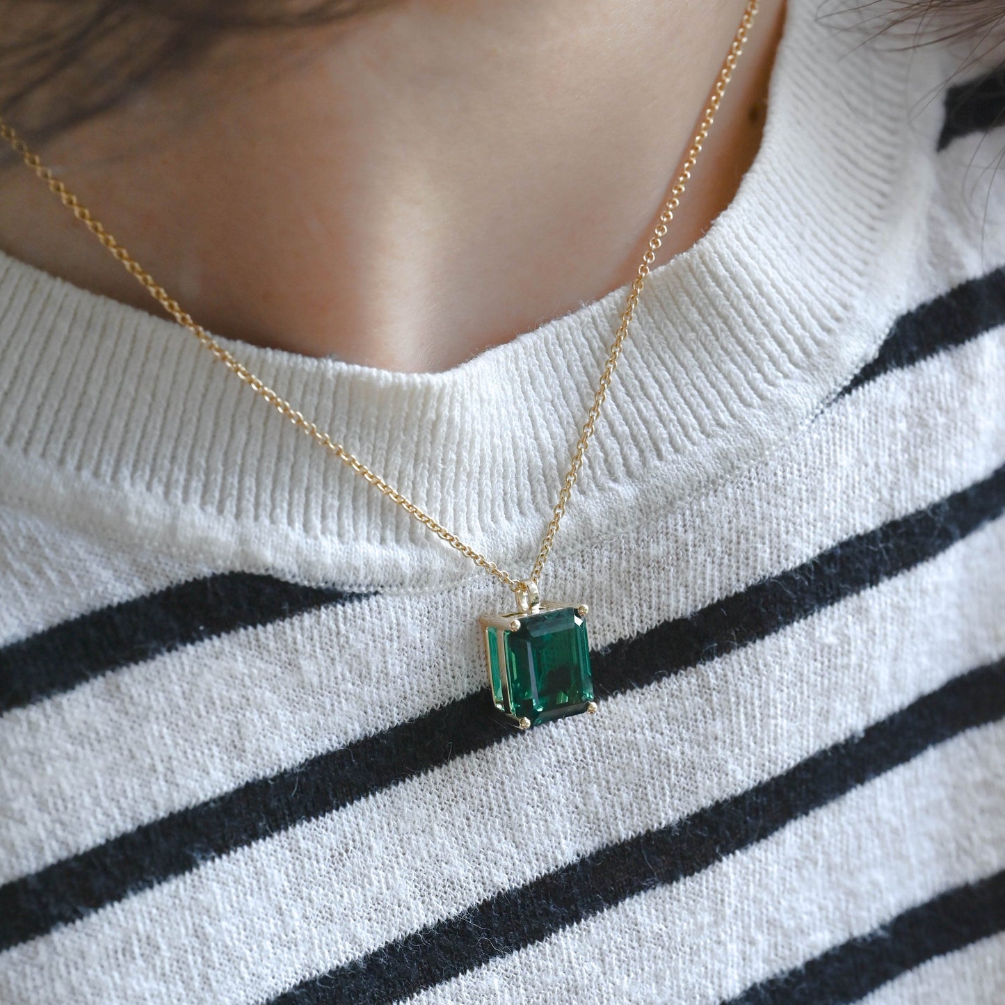CausYou pendant Solid Gold Emerald Cut Lab Grown Emerald Pendant Necklace