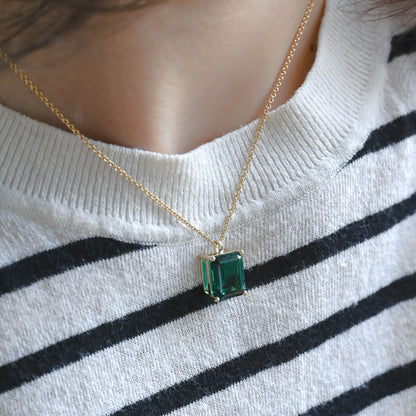 CausYou pendant Solid Gold Emerald Cut Lab Grown Emerald Pendant Necklace