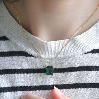 CausYou pendant Solid Gold Emerald Cut Lab Grown Emerald Pendant Necklace