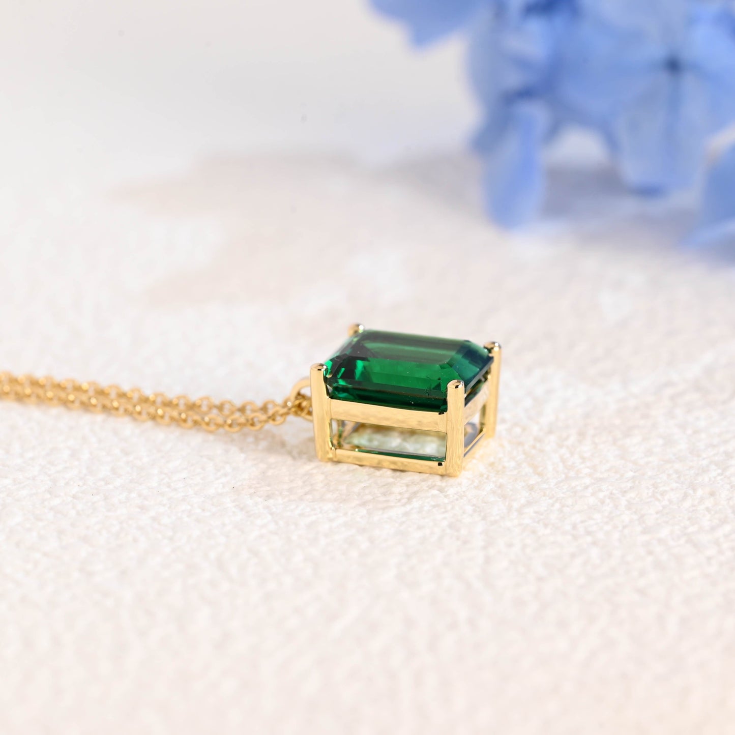 CausYou pendant Solid Gold Emerald Cut Lab Grown Emerald Pendant Necklace