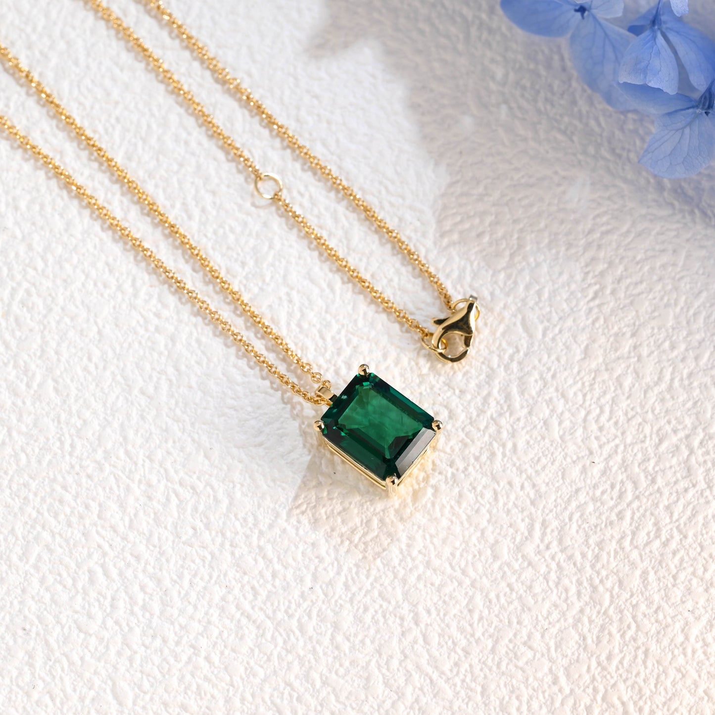 CausYou pendant Solid Gold Emerald Cut Lab Grown Emerald Pendant Necklace