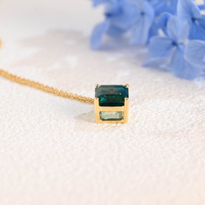 CausYou pendant Solid Gold Emerald Cut Lab Grown Emerald Pendant Necklace