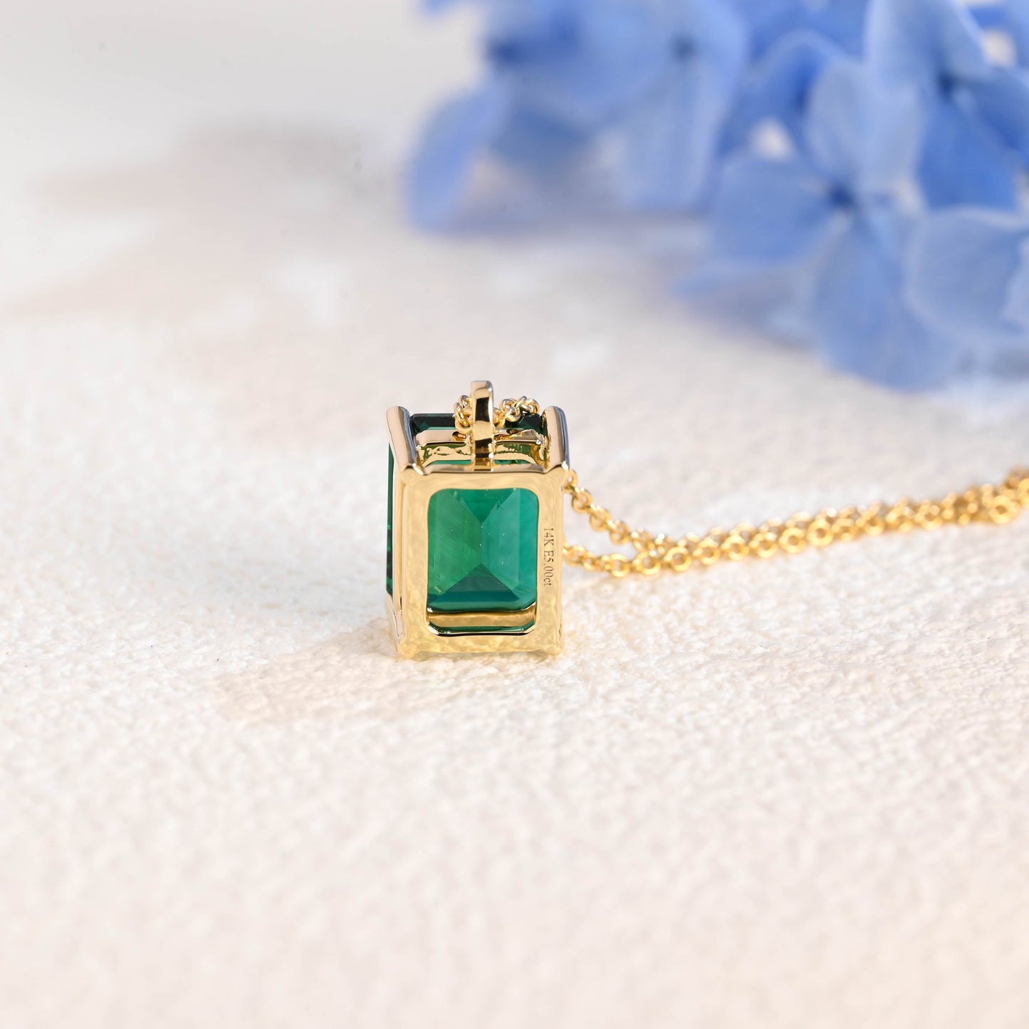 CausYou pendant Solid Gold Emerald Cut Lab Grown Emerald Pendant Necklace