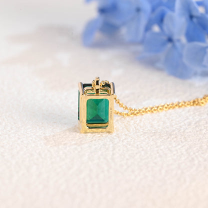 CausYou pendant Solid Gold Emerald Cut Lab Grown Emerald Pendant Necklace