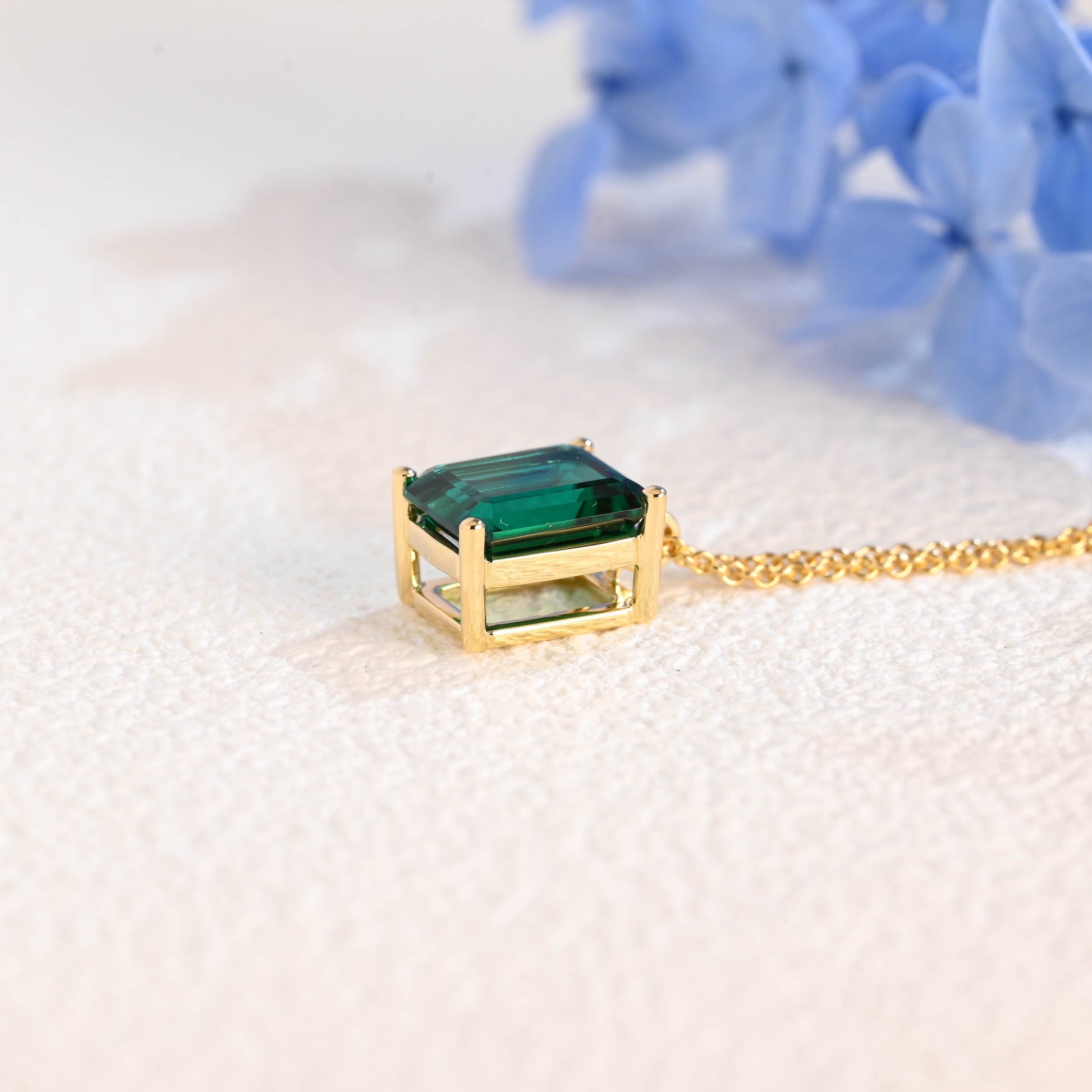 CausYou pendant Solid Gold Emerald Cut Lab Grown Emerald Pendant Necklace