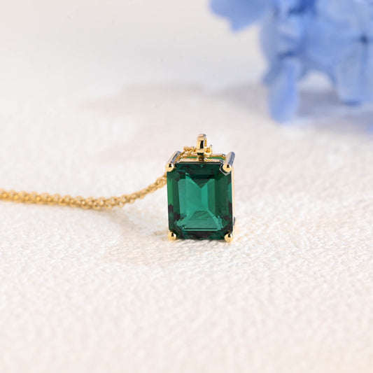 CausYou pendant Solid Gold Emerald Cut Lab Grown Emerald Pendant Necklace