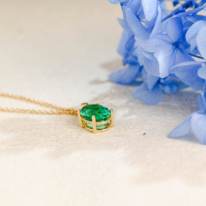 CausYou pendant Solid Gold Green Oval Cut Lab Emerald Pendant Necklace