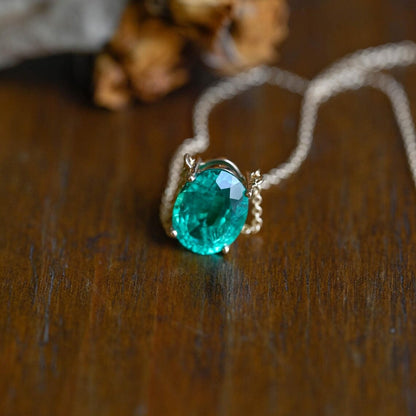 CausYou pendant Solid Gold Green Oval Cut Lab Emerald Pendant Necklace