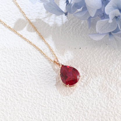 CausYou pendant Solid Gold Hidden Halo Pear Red Lab Ruby Pendant, Birthstone Personalized Gift