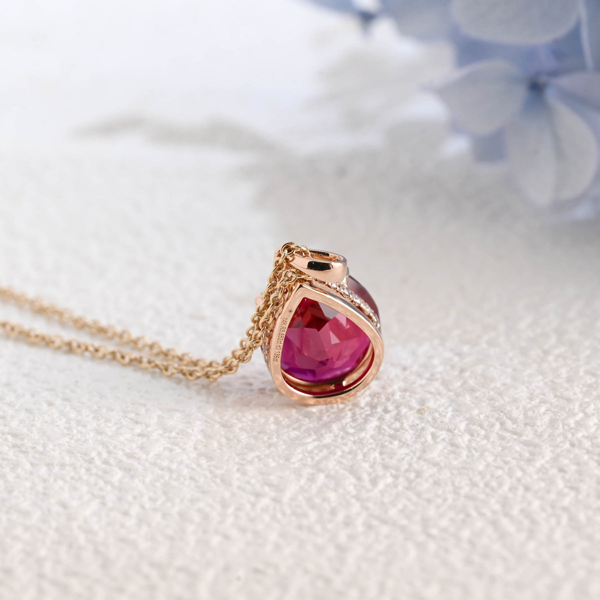 CausYou pendant Solid Gold Hidden Halo Pear Red Lab Ruby Pendant, Birthstone Personalized Gift