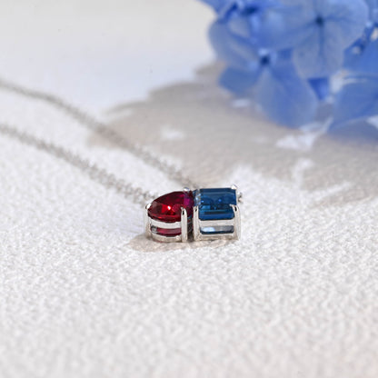 CausYou pendant Solid Gold July Nov. Birthstone Jewelry Pear Ruby & Emerald Topaz Pendant, Toi et Moi Personalized Gift