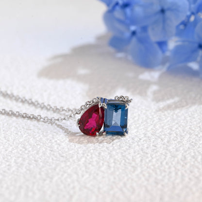 CausYou pendant Solid Gold July Nov. Birthstone Jewelry Pear Ruby & Emerald Topaz Pendant, Toi et Moi Personalized Gift