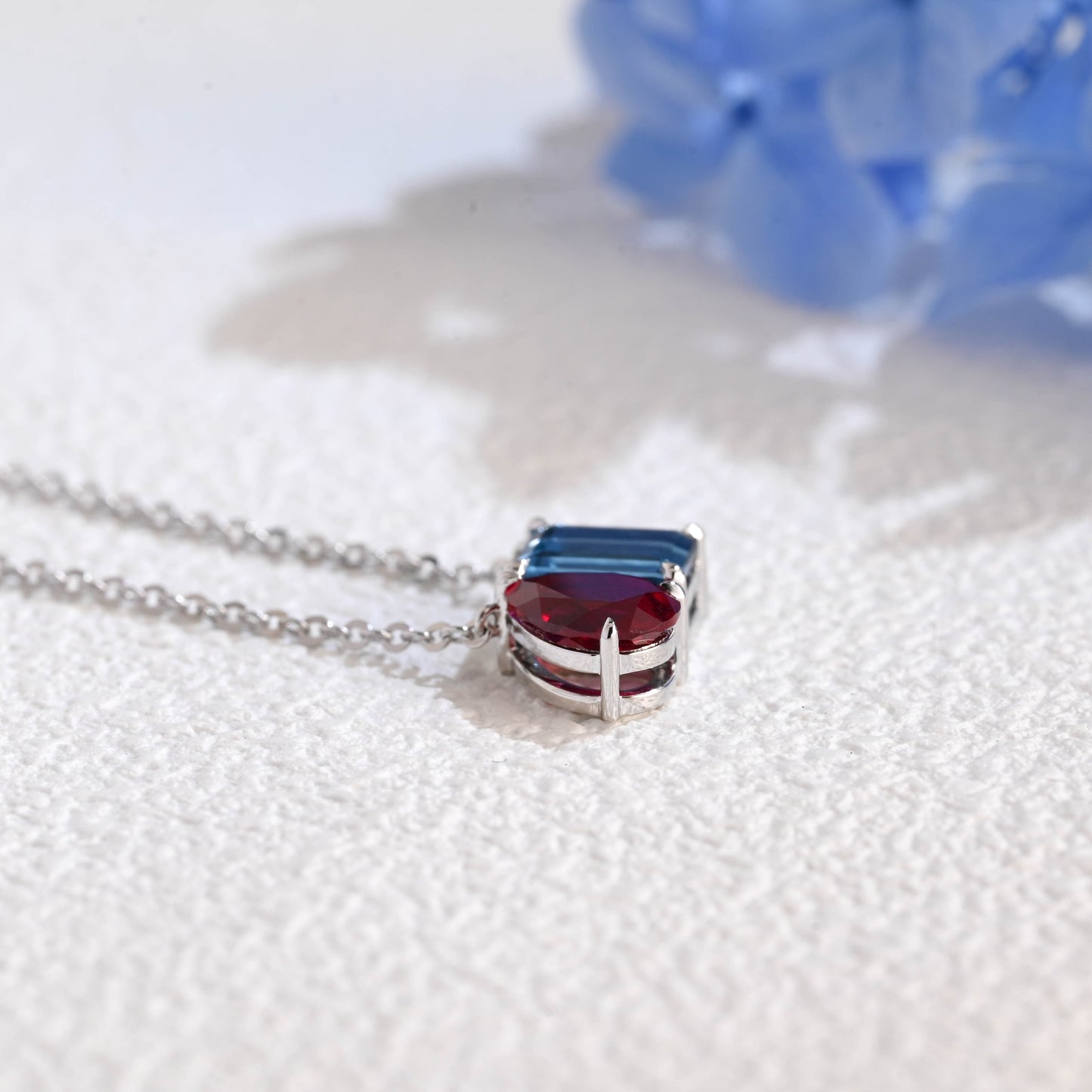 CausYou pendant Solid Gold July Nov. Birthstone Jewelry Pear Ruby & Emerald Topaz Pendant, Toi et Moi Personalized Gift