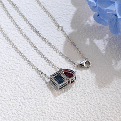CausYou pendant Solid Gold July Nov. Birthstone Jewelry Pear Ruby & Emerald Topaz Pendant, Toi et Moi Personalized Gift
