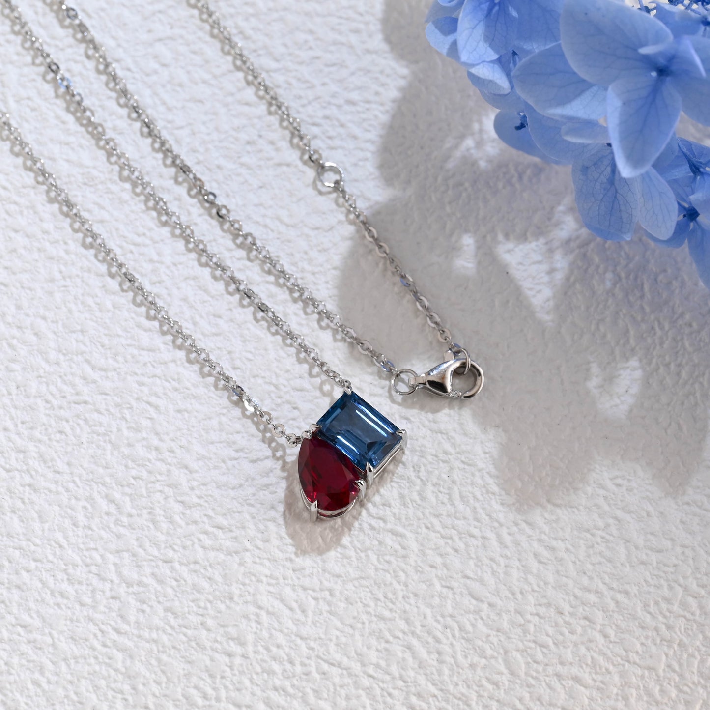 CausYou pendant Solid Gold July Nov. Birthstone Jewelry Pear Ruby & Emerald Topaz Pendant, Toi et Moi Personalized Gift
