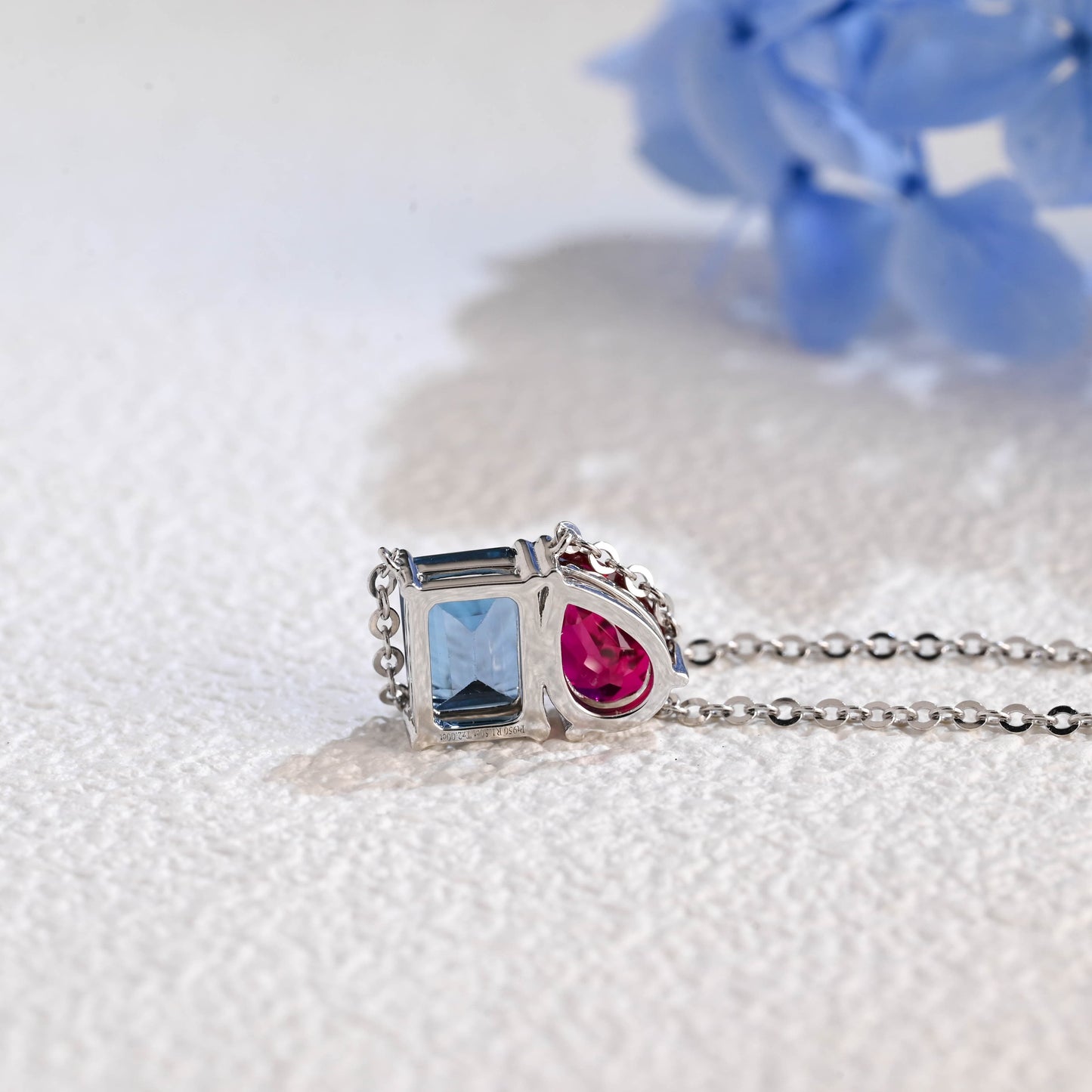 CausYou pendant Solid Gold July Nov. Birthstone Jewelry Pear Ruby & Emerald Topaz Pendant, Toi et Moi Personalized Gift
