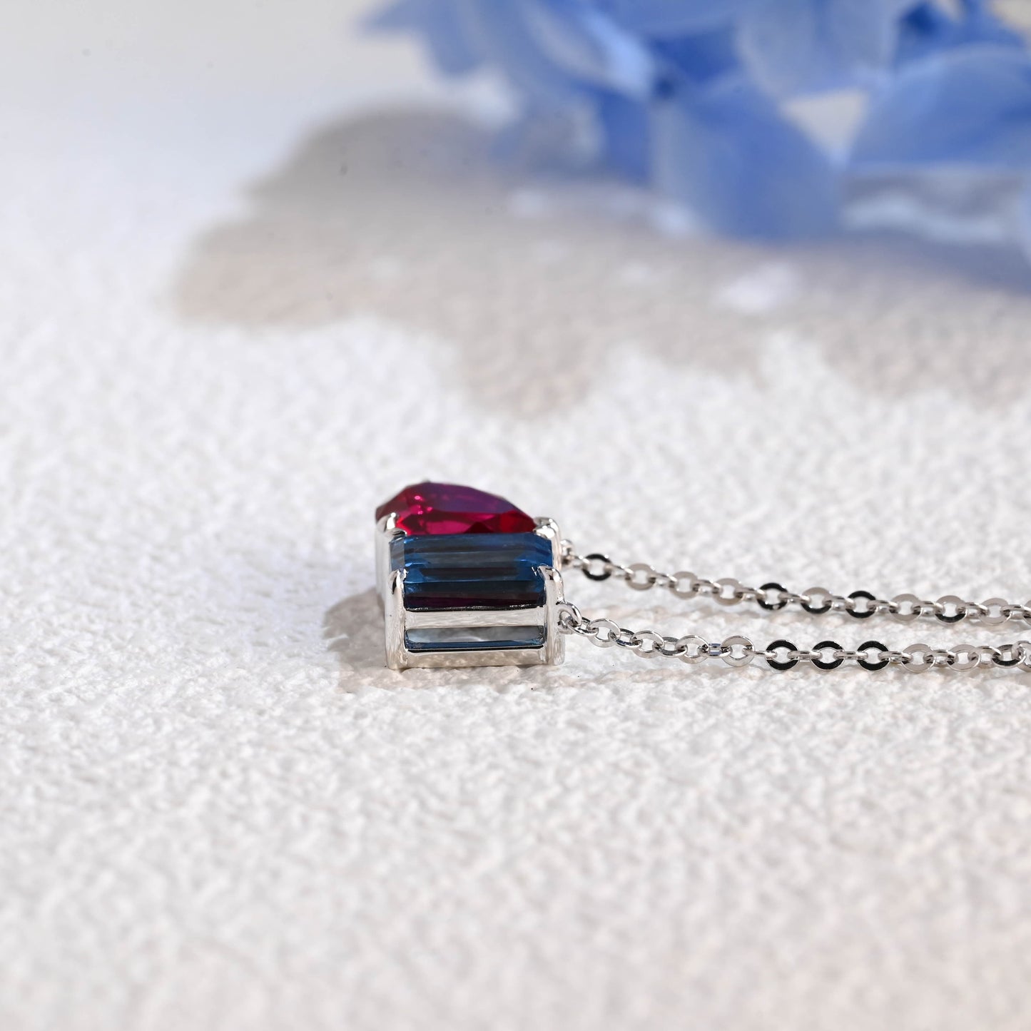 CausYou pendant Solid Gold July Nov. Birthstone Jewelry Pear Ruby & Emerald Topaz Pendant, Toi et Moi Personalized Gift