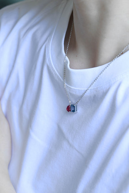 CausYou pendant Solid Gold July Nov. Birthstone Jewelry Pear Ruby & Emerald Topaz Pendant, Toi et Moi Personalized Gift