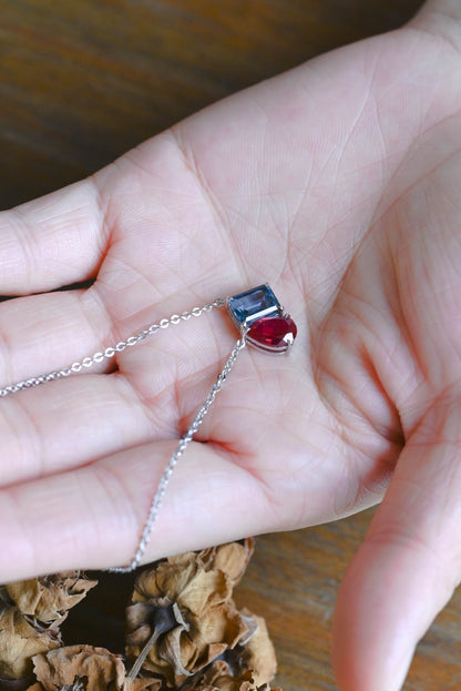 CausYou pendant Solid Gold July Nov. Birthstone Jewelry Pear Ruby & Emerald Topaz Pendant, Toi et Moi Personalized Gift