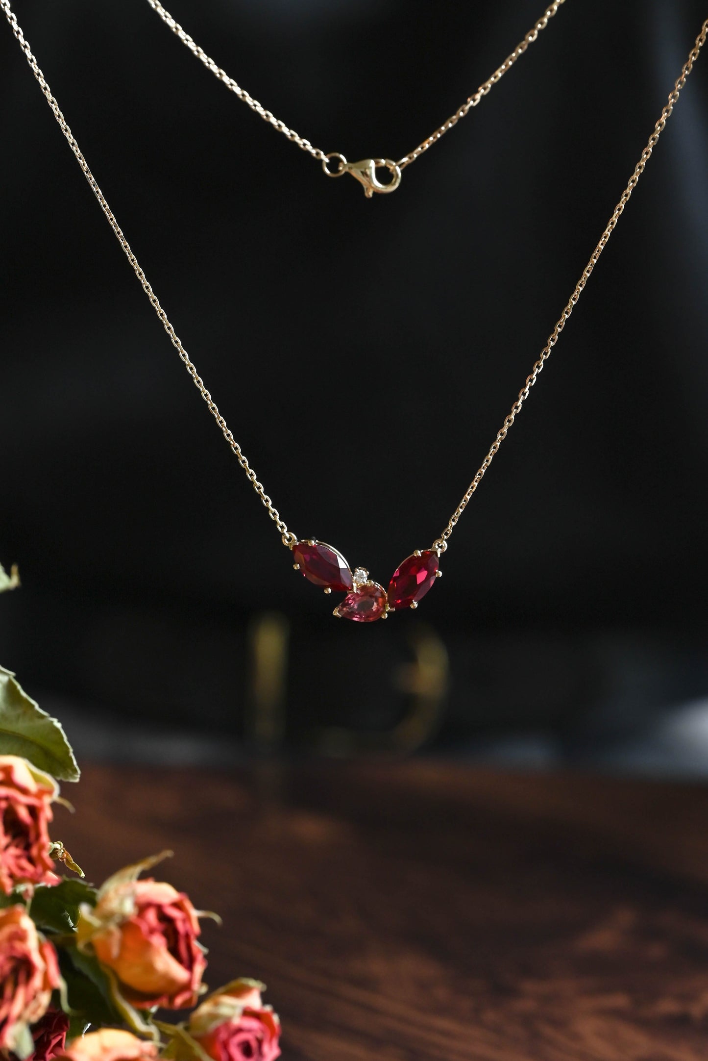 CausYou pendant Solid Gold July Oct. Birthstone Jewelry Pear Ruby & Tourmaline Pendant, Family Personalized Gift
