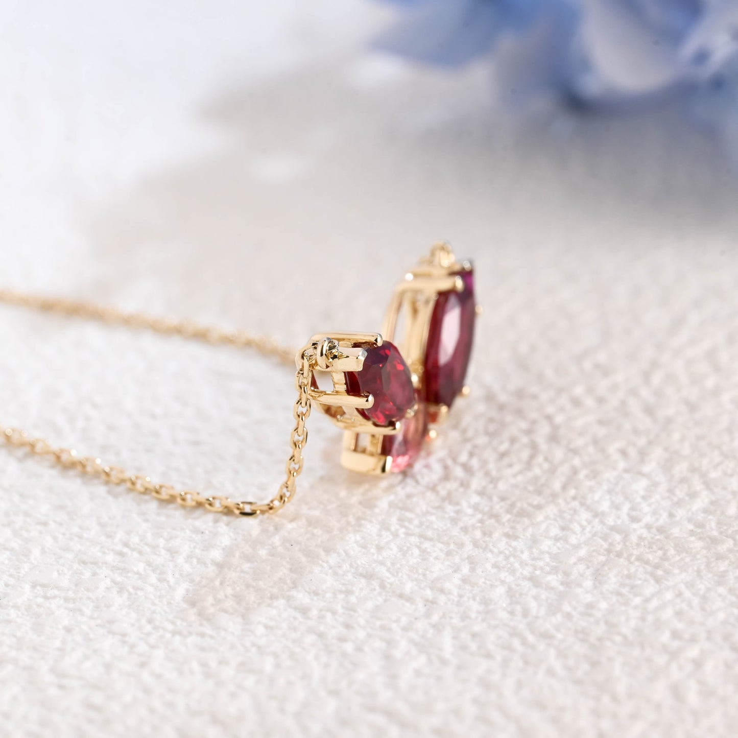 CausYou pendant Solid Gold July Oct. Birthstone Jewelry Pear Ruby & Tourmaline Pendant, Family Personalized Gift