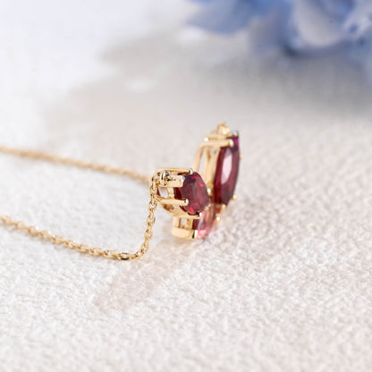 CausYou pendant Solid Gold July Oct. Birthstone Jewelry Pear Ruby & Tourmaline Pendant, Family Personalized Gift