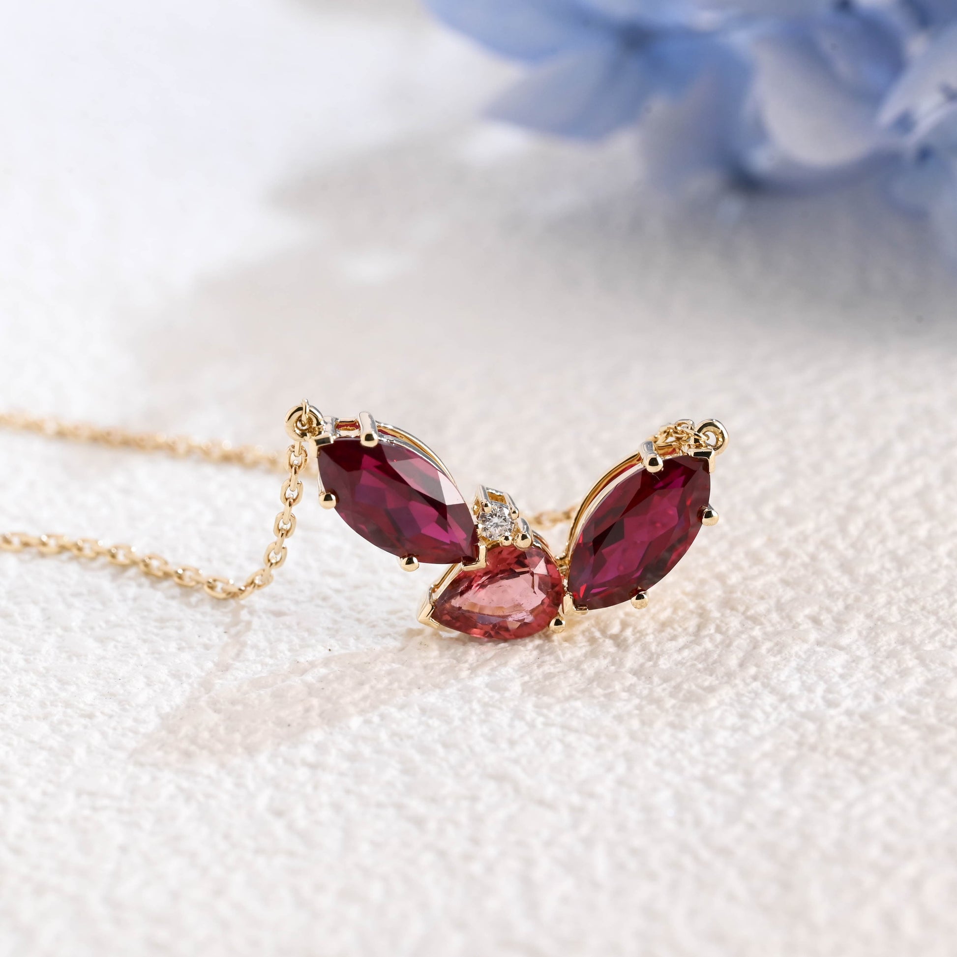 CausYou pendant Solid Gold July Oct. Birthstone Jewelry Pear Ruby & Tourmaline Pendant, Family Personalized Gift
