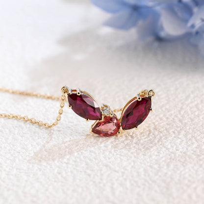 CausYou pendant Solid Gold July Oct. Birthstone Jewelry Pear Ruby & Tourmaline Pendant, Family Personalized Gift