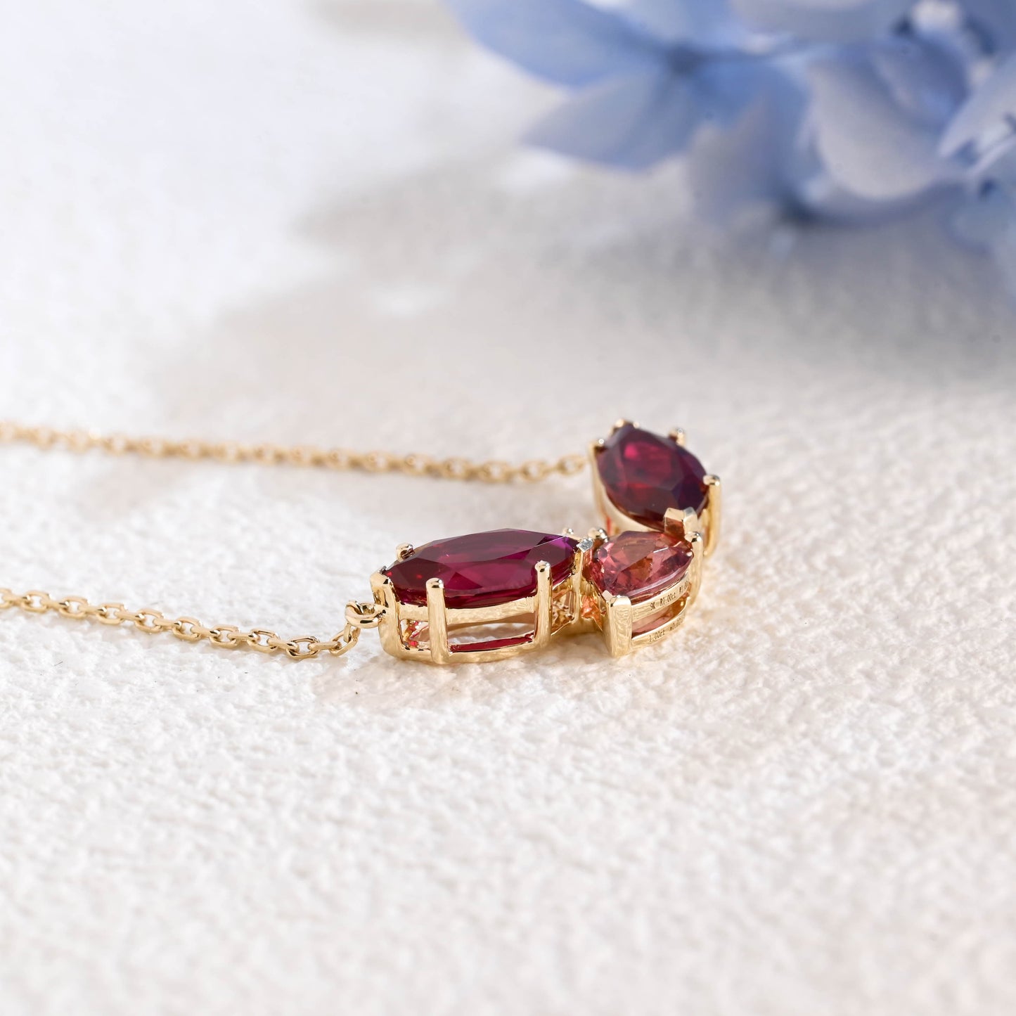 CausYou pendant Solid Gold July Oct. Birthstone Jewelry Pear Ruby & Tourmaline Pendant, Family Personalized Gift
