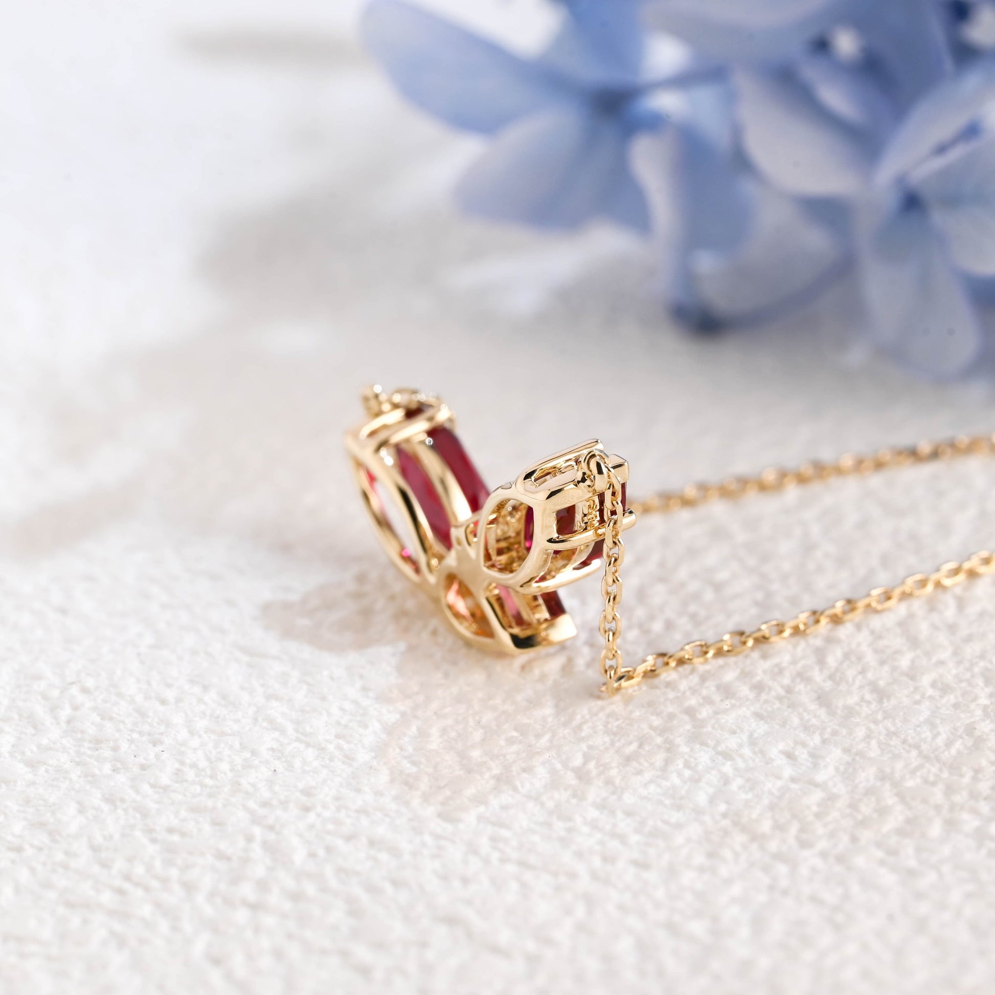 CausYou pendant Solid Gold July Oct. Birthstone Jewelry Pear Ruby & Tourmaline Pendant, Family Personalized Gift