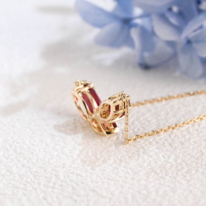 CausYou pendant Solid Gold July Oct. Birthstone Jewelry Pear Ruby & Tourmaline Pendant, Family Personalized Gift