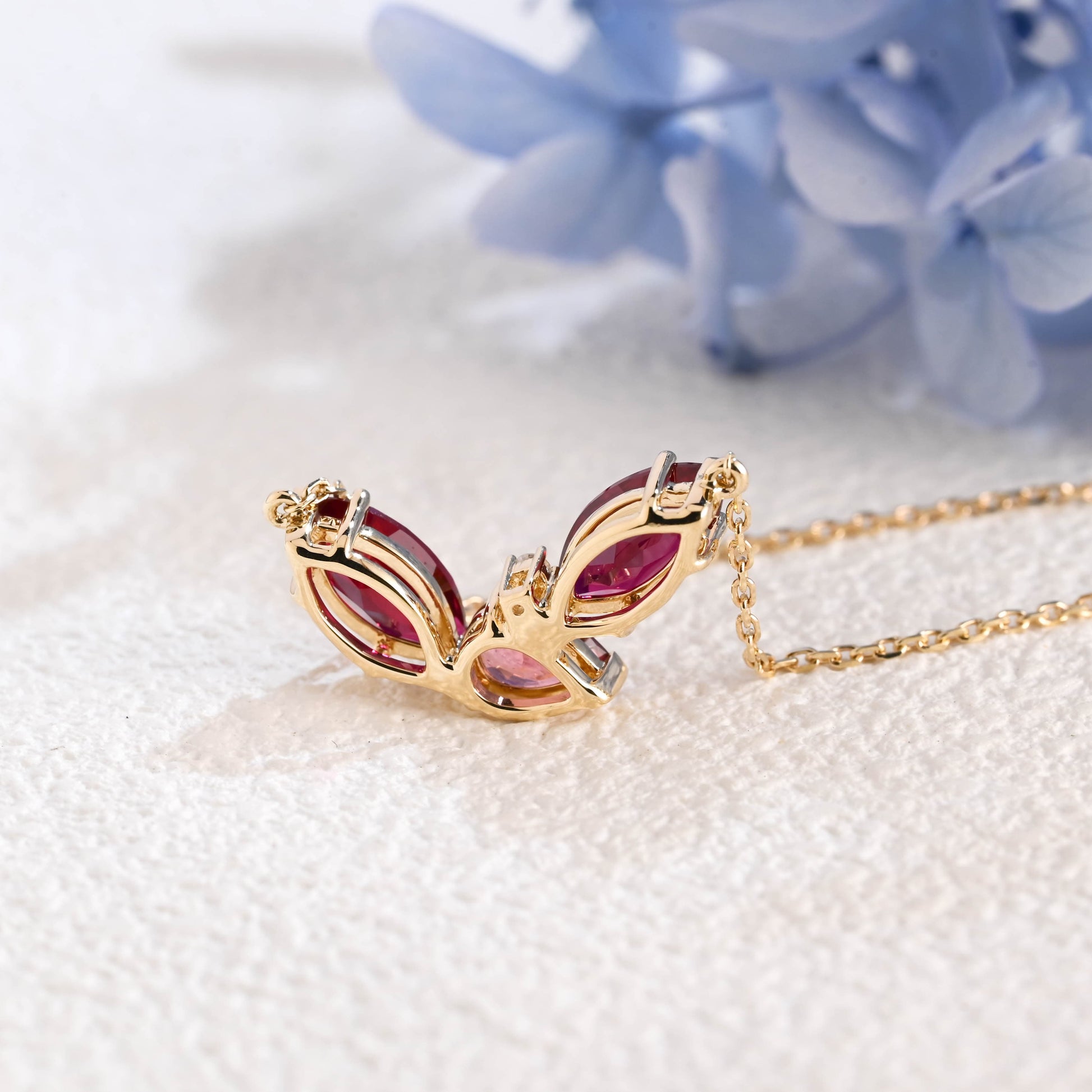 CausYou pendant Solid Gold July Oct. Birthstone Jewelry Pear Ruby & Tourmaline Pendant, Family Personalized Gift