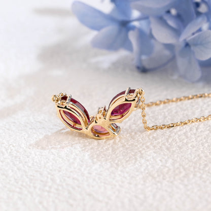 CausYou pendant Solid Gold July Oct. Birthstone Jewelry Pear Ruby & Tourmaline Pendant, Family Personalized Gift