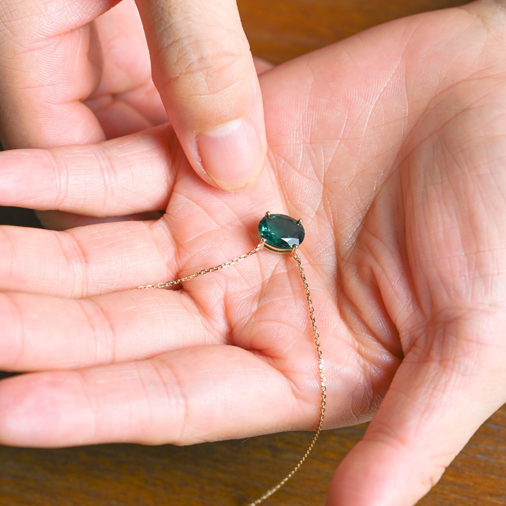 CausYou pendant Solid Gold Oval Cut Lab Grown Emerald Pendant Necklace