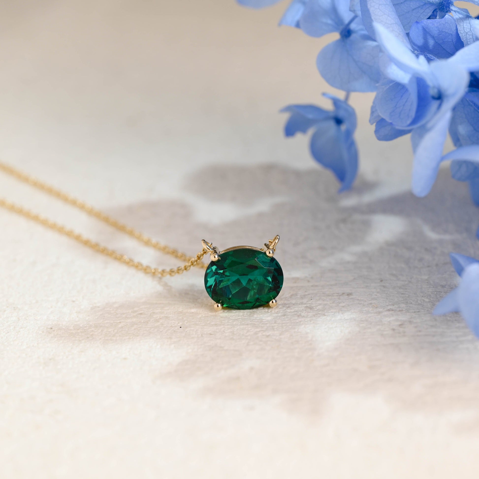 CausYou pendant Solid Gold Oval Cut Lab Grown Emerald Pendant Necklace