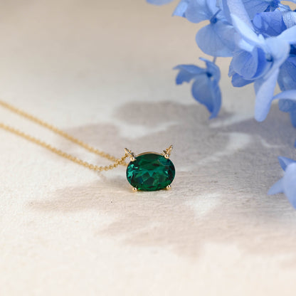 CausYou pendant Solid Gold Oval Cut Lab Grown Emerald Pendant Necklace