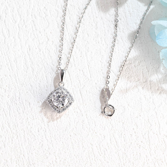 CausYou pendant Solid Gold Round Cut Moissanite Pendant, Vintage Style Wedding Necklace, Gift for Women