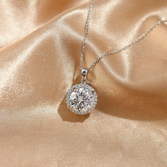 CausYou pendant Solid Gold Round Cut Moissanite Pendant, Wedding Necklace, Anniversary Gift for Women, Wife