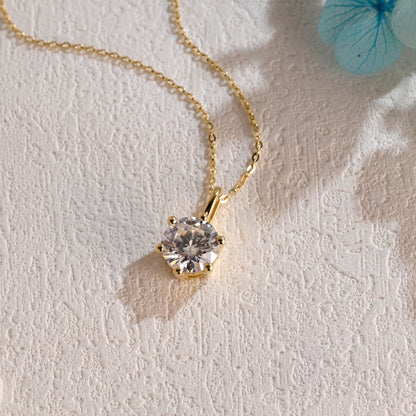 CausYou pendant Solid Gold Round Cut Moissanite Pendant, Wedding Necklace, Anniversary Gift for Women, Wife