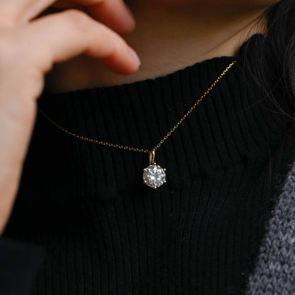 CausYou pendant Solid Gold Round Cut Moissanite Pendant, Wedding Necklace, Anniversary Gift for Women, Wife