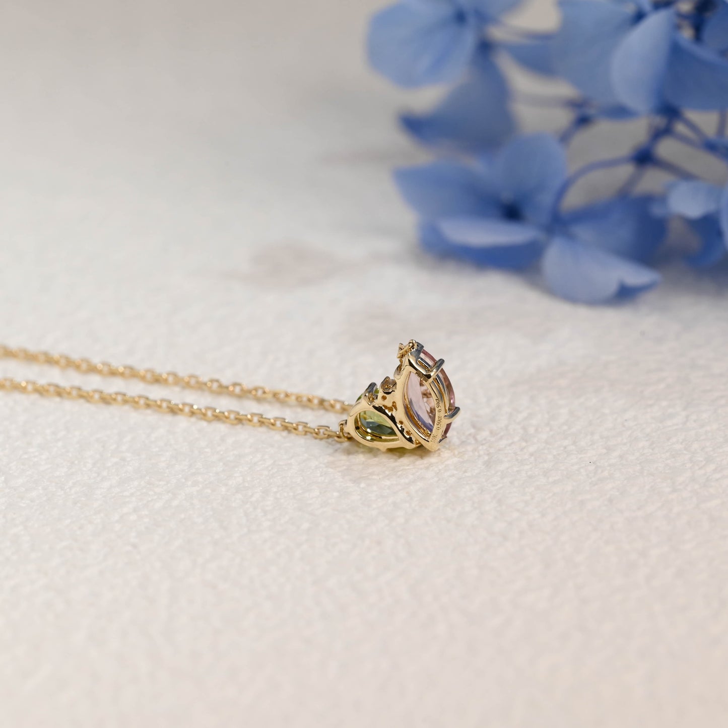 CausYou pendant Solid Gold Solid Gold Marquise Pink Tourmaline & Pear Peridot Pendant, Birthstone Toi et Moi Personalized Gift