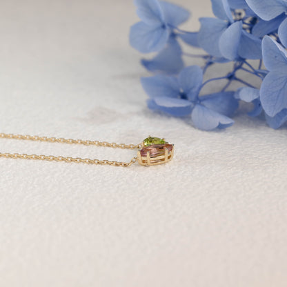 CausYou pendant Solid Gold Solid Gold Marquise Pink Tourmaline & Pear Peridot Pendant, Birthstone Toi et Moi Personalized Gift